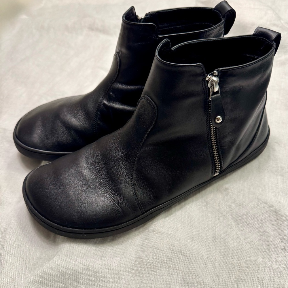Shapen Ivy Black Leather Zip Up Ankle Booties, minimalist, barefoot, zero drop